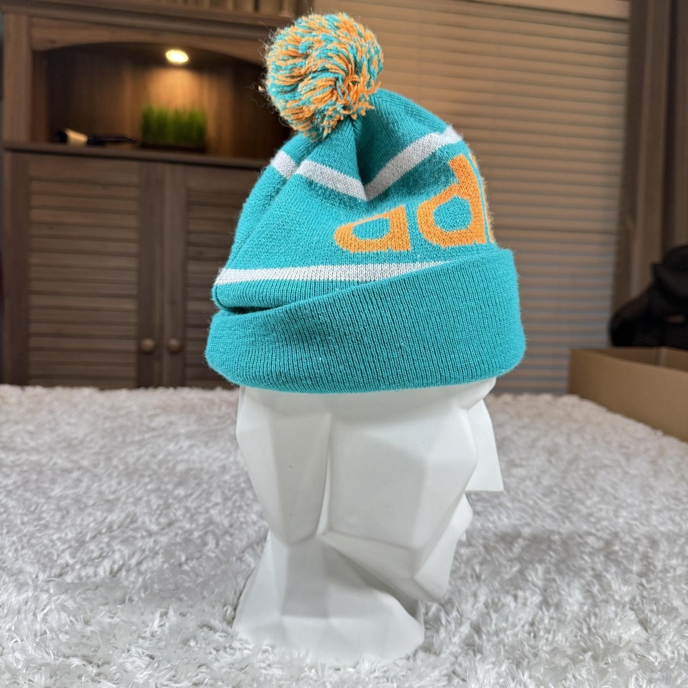 Adidas Originals Hat Beanie Pom Ski Teal Orange Knit Trefoil Winter Outdoors Y2K - Picture 5 of 9